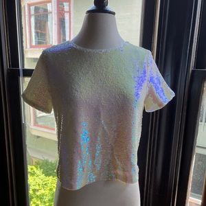 White iridescent sequin top